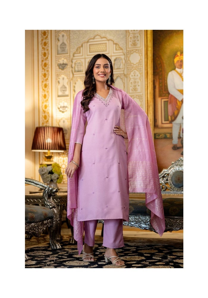 Malishka Export Embroidered Pink Kurta Pant Set for Women - Image 3